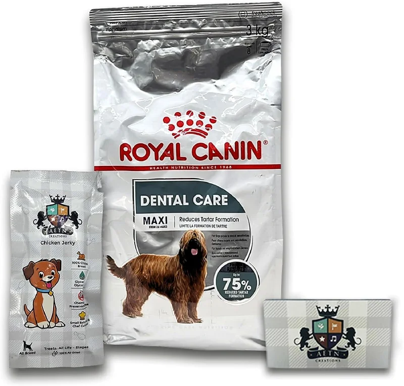 AETN Creations Maxi Dental Care Dog Bundle 3kg Dry Food And Chicken Jerky Treat Formulated To Help Maintain Health Adult Dogs.