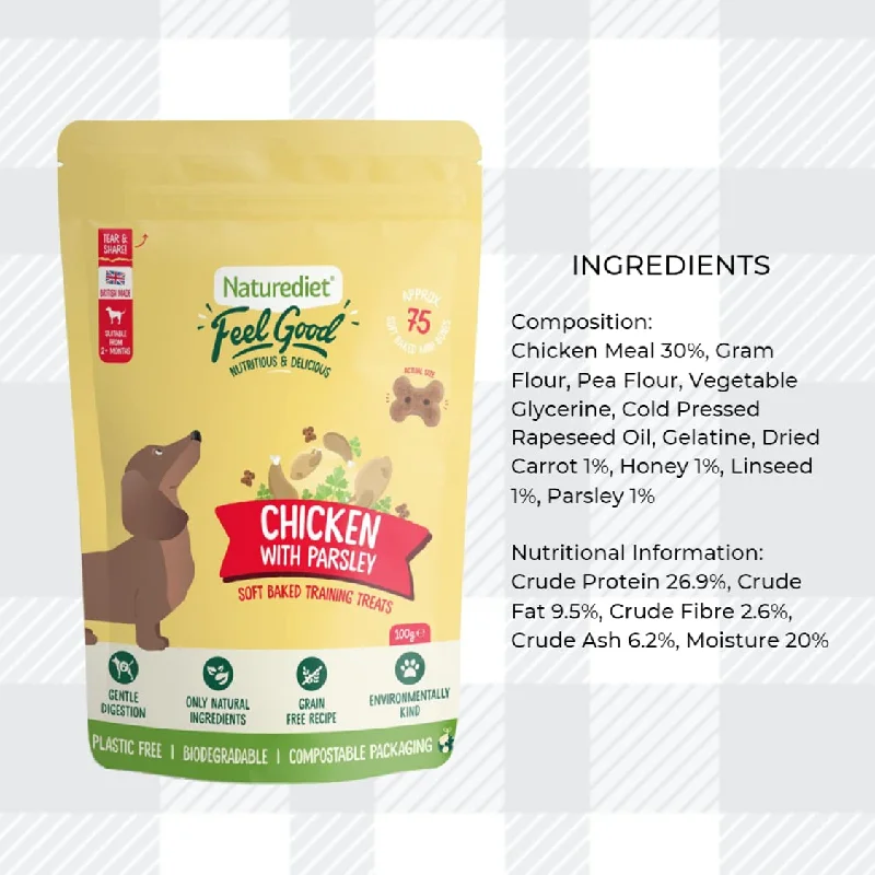 AETN Creations Naturediet Soft Baked Treat Bundle for Dogs 2x100g Feel Good Chicken with Parsley plus AETN Jerky Treat, Grain-Free Snacks