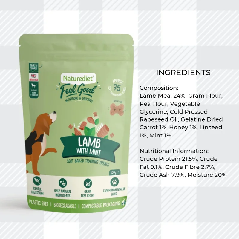 AETN Creations Naturediet Soft Baked Treat Bundle for Dogs 2x100g Feel Good Lamb and Mint plus AETN Jerky Treat, Grain-Free Snacks