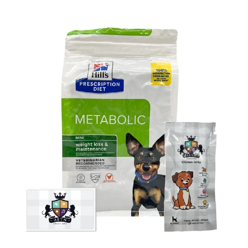 AETN Creations Prescription Diet Metabolic Weight Management Mini Dog Food Bundle 1kg Dry plus AETN Jerky Treat, Designed to Support Weight Control for Small Breed Dogs