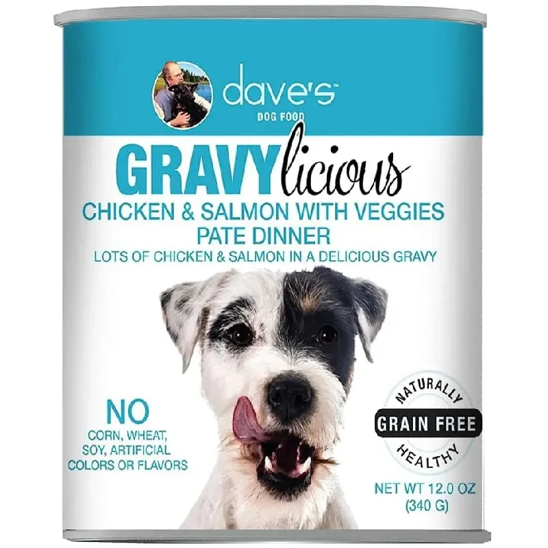 Dave's Pet Food™ Grain Free Gravylicious Chicken & Salmon Veggies Pate Dinner. Lots of Chicken &