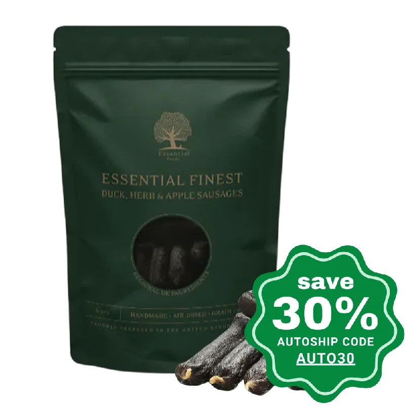 Essential Foods - Dried Treats For Dogs - Finest Duck, Herb & Apple Sausages - 120G