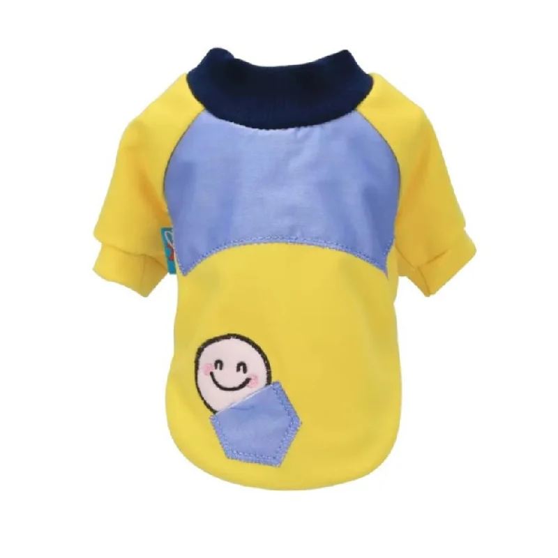 HM Smiley in Pocket Yellow & Blue Tee - T shirt For Small Dogs & Puppies