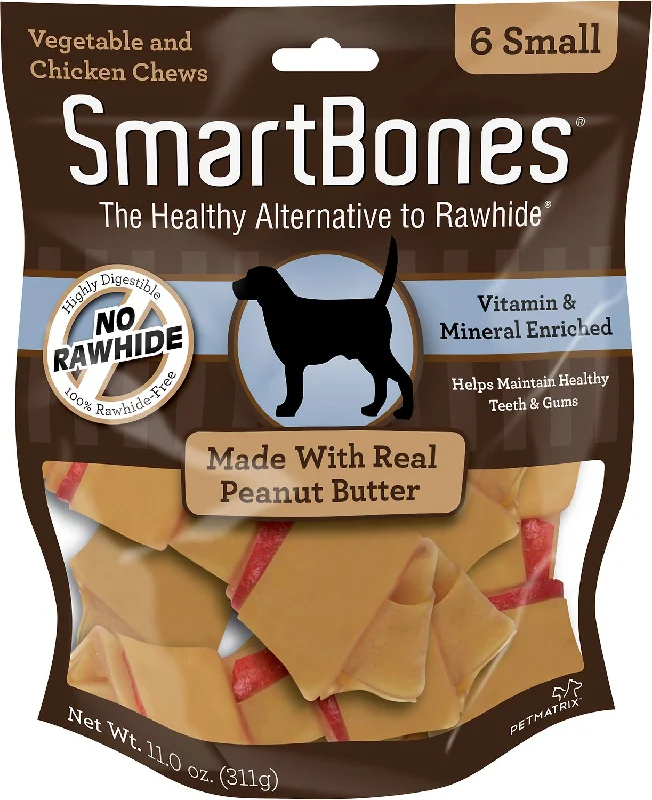 SmartBones Small Peanut Butter Chew Bones Dog Treats, 6 pack