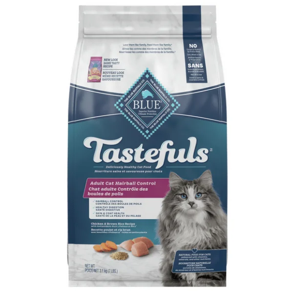 BLUE Tastefuls Indoor Health Hairball Control Dry Cat Food, 7lb