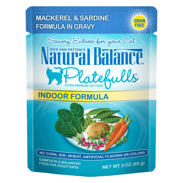 Natural Balance Platefulls Indoor Mackerel & Sardine Formula in Gravy Cat Food Pouch