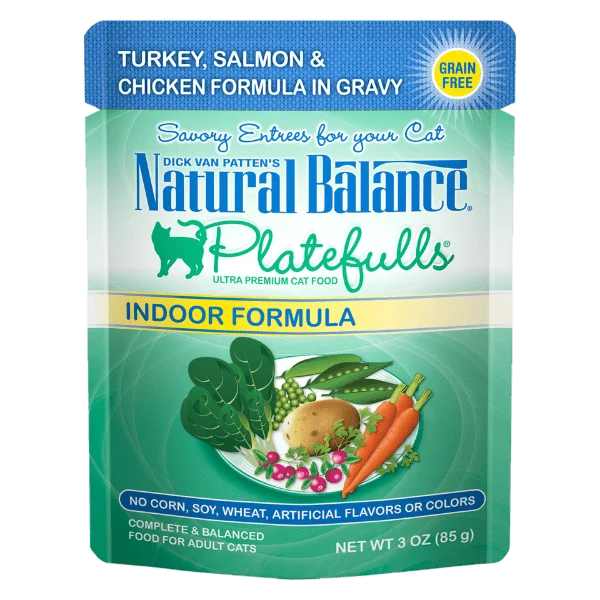 Natural Balance Platefulls Indoor Turkey, Salmon & Chicken Formula in Gravy Soft Cat Food Pouch