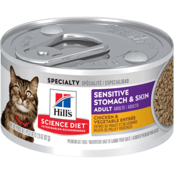 Science Diet Sensitive Skin & Stomach Chicken & Vegetable Entree Adult Canned Cat Food, 2.9oz